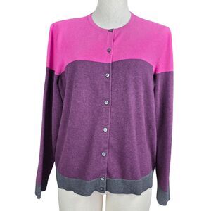 Croft & Barrow Cardigan Sweater Color Block Pink Purple Gray Womens Size PXL